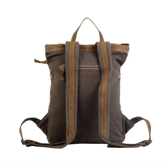 New Myra Bag Cowhide Leather & Canvas Rug Backpack Bag - Picture 4 of 6